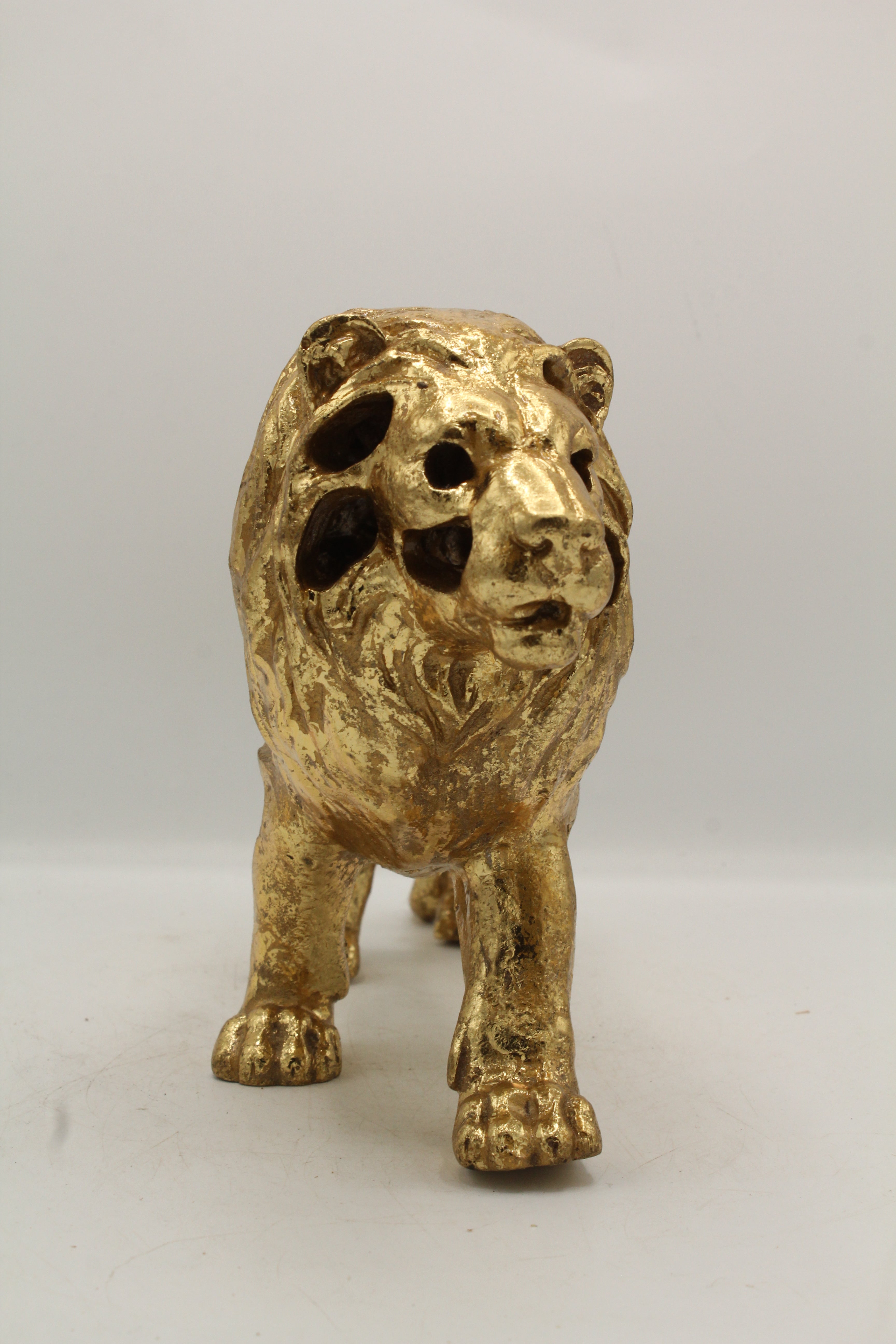 Abstract Gold Skeletonized Lion Sculpture