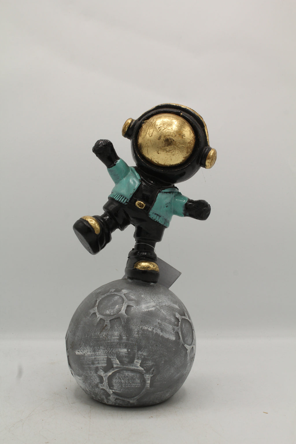 Cosmic Gold Astronaut on Moon Sculpture