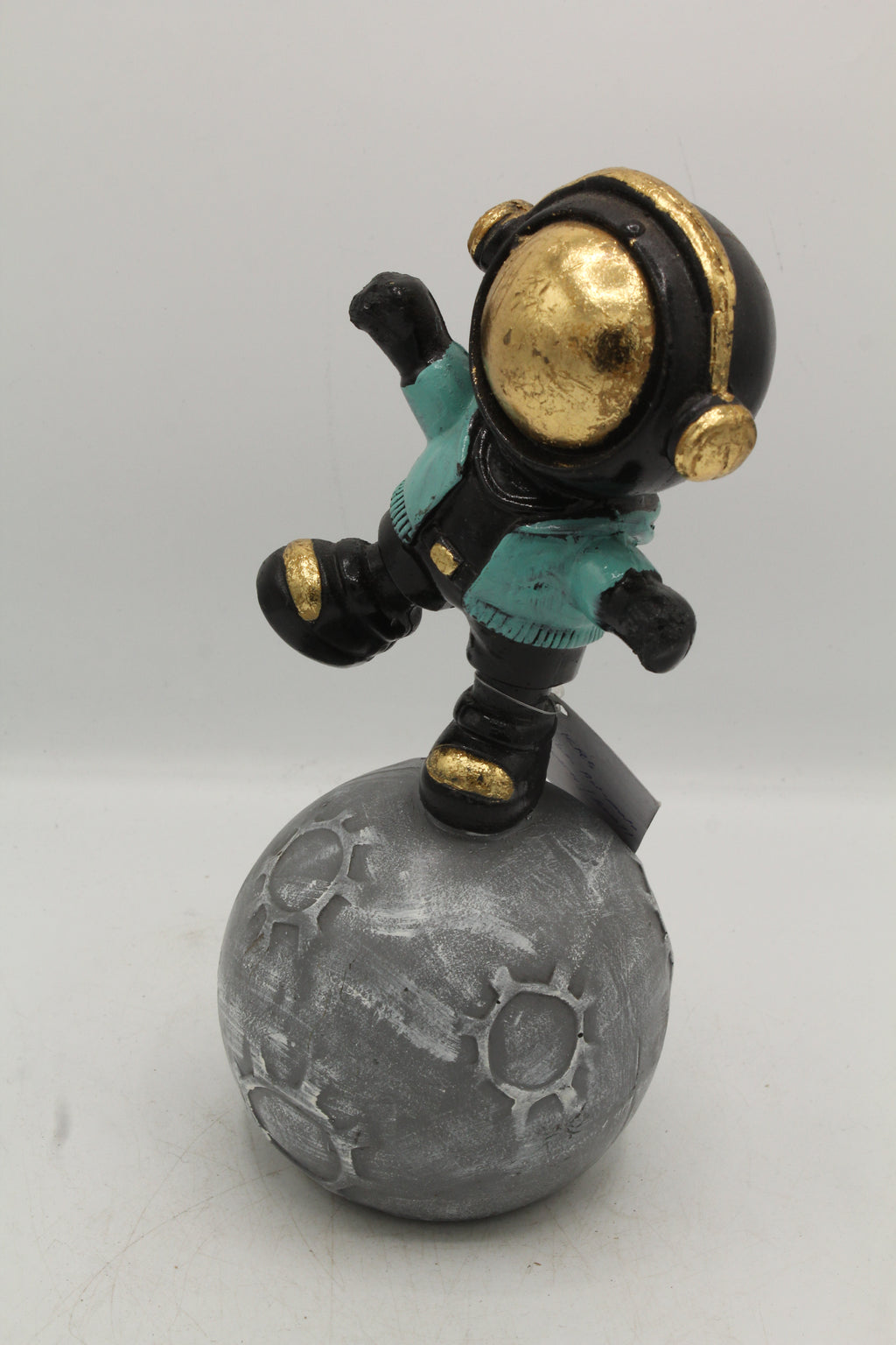 Cosmic Gold Astronaut on Moon Sculpture