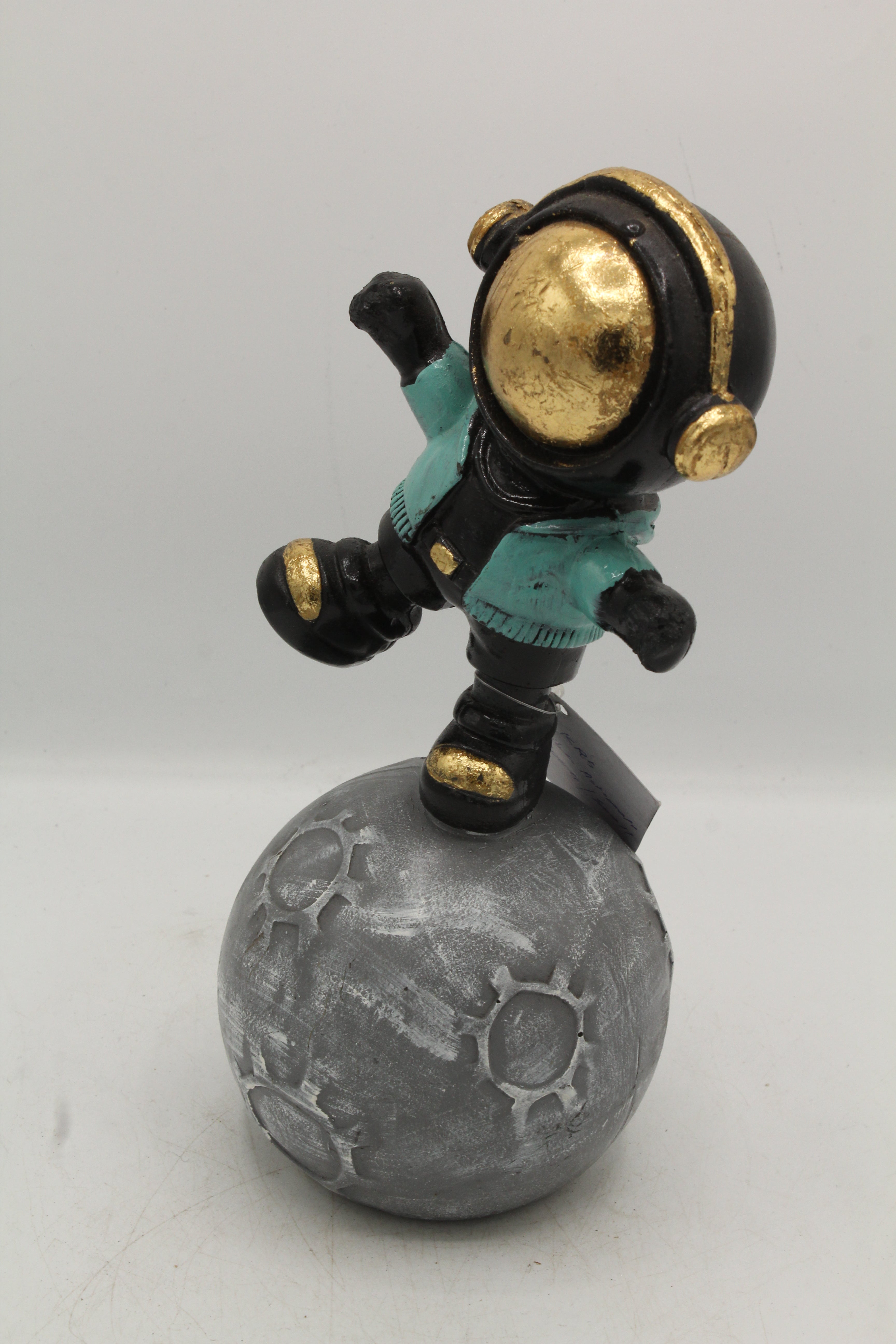Cosmic Gold Astronaut on Moon Sculpture